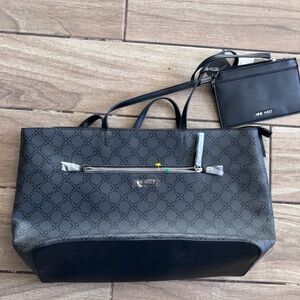 Nine West Black and Gray Patterned Tote with Pouch
